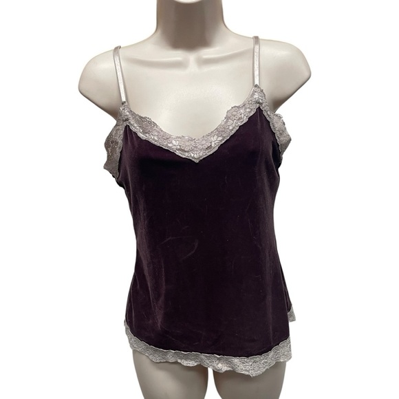 New York & co Y2K purple Velvet Camisole with Lace Trim boho witchy whimsigoth M - Picture 1 of 8